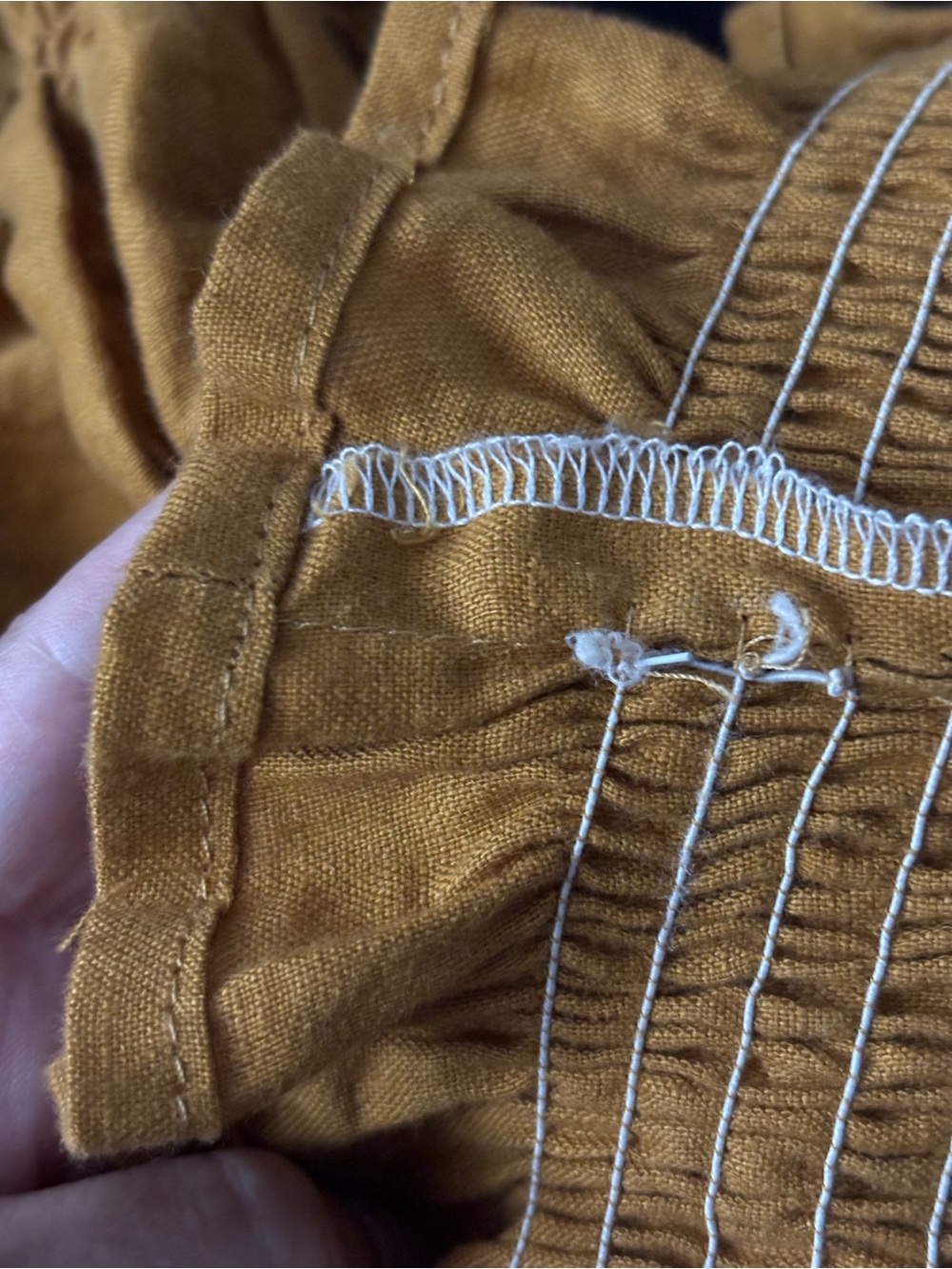 Marigold Linen Puff-Sleeve Smocked Women's Top - Picture 15 of 17